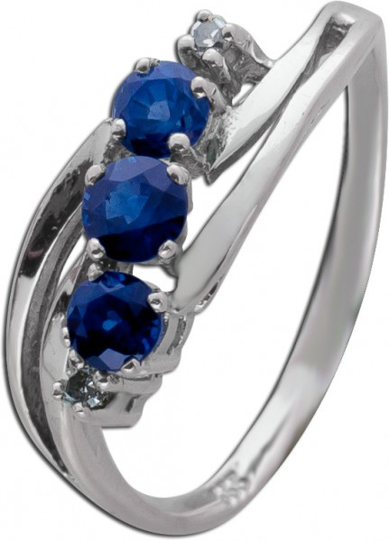 Antiker Saphir Ring Weissgold 333 Diamenten 8/8 W/SI 50er Jahren blaue Edelsteine