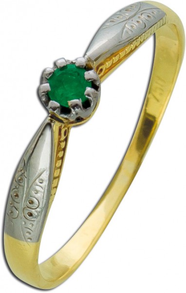 Antiker leuchtender Edelsteinring grünfarbenen Smaragd Gelbgold 750/-