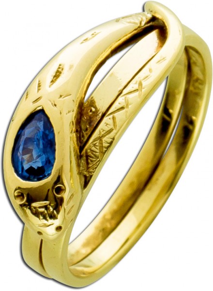 Schlangenring antik blauen Saphir Gelbgold 333 Edelsteinschmuck 50er Jahre