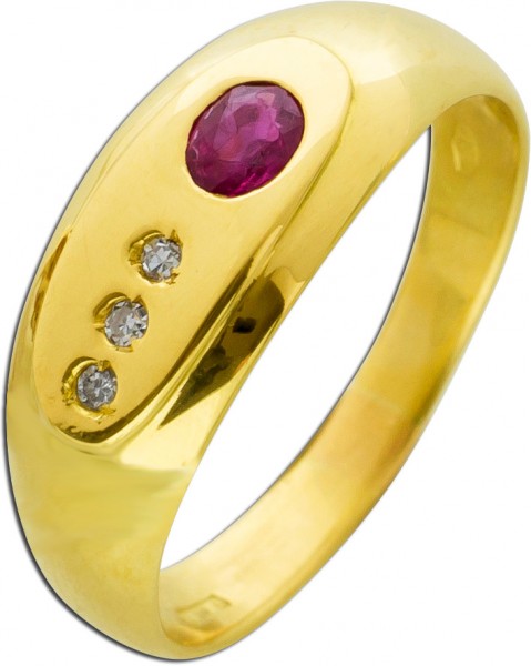 Antiker Diamant Edelstein Ring Gelb Gold 750/- Vintage facettierter roter Rubin weisse Diamanten 0,01ct W/SI