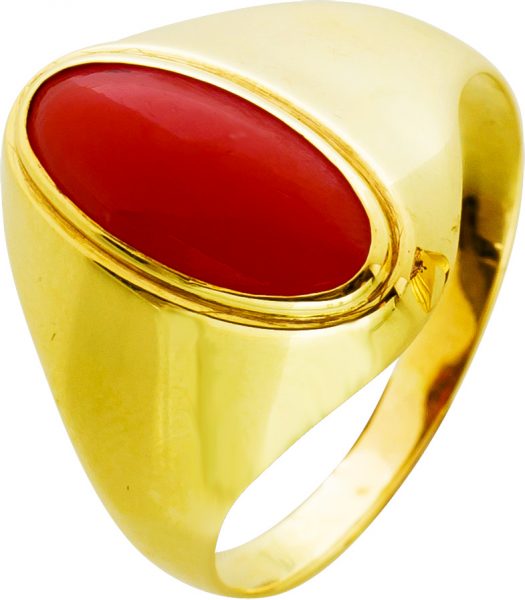 Antiker Korallen Edelstein Ring Gelbgold 333/- um 1950 Vintage rot orangefarbene Koralle