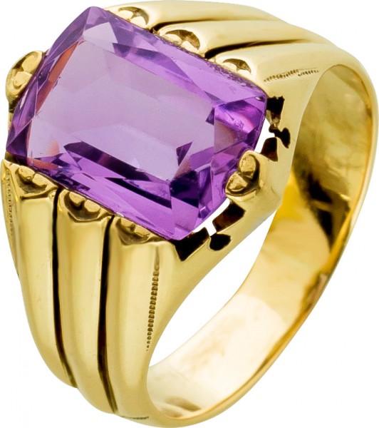 Antiker Amethyst Ring um 1900 leicht Rosegold 333/- violetter Edelstein Carreeschliff
