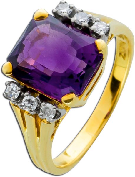 Antiker Amethyst Ring 70er Jahren Gelbgold 585/- Edelstein lila violett facettiert  Diamanten 0,12ct 8/8 Schliff  W/P