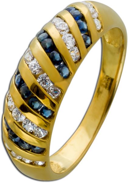 Blauer Edelstein Ring Saphiren Gelbgold 333/- weißen Zirkonia Damenschmuck