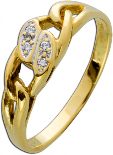 Ketten Ring Antik um 1950 weißen Diamanten Gelbgold 585/- Diamantschmuck
