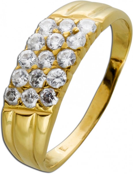 Weißer Zirkonia Ring Antik um 1970 Gelbgold 585/- Damenschmuck