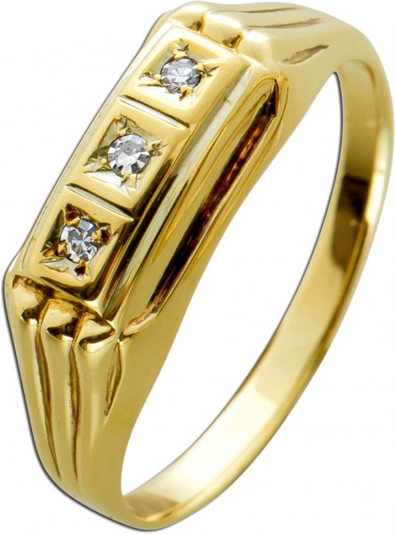 Antiker Ring 1900, Top Zustand, Gelbgold 585/-14kt Diamanten 0,06ct W/P 8/8, Gr. 20mm