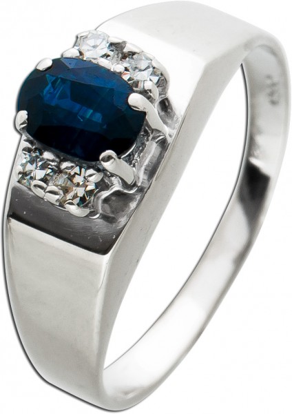 Antiker Edelstein Saphir Ring Weissgold 585/- weisse Diamanten 8/8 W/SI zus. 0,05ct um 1930 Top Zustand