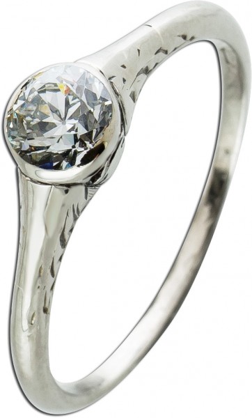 Antiker Solitär Ring Weissgold 585/- Diamant Brillant Altschliff 0,50ct G-H/SI1 IGI Zertifikat