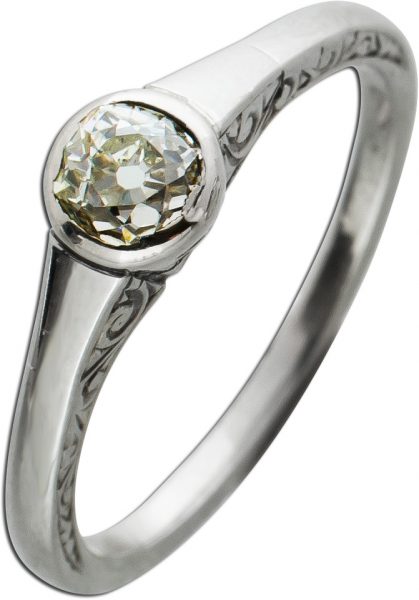 Antiker Solitär Ring Weissgold 585/- Diamant Brillant Altschliff 0,50ct O-P/SI IGI Zertifikat um 1920