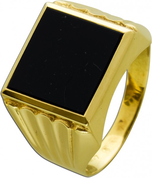 Antiker Herrenring 50erJahren Gelbgold 333 schwarzen Onyx welligem Design  20,4mm