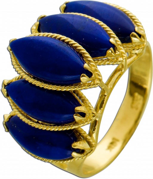 Antiker Ring 60er Jahren Gelbgold 585 dunkelblauen Lapislazuli 18mm