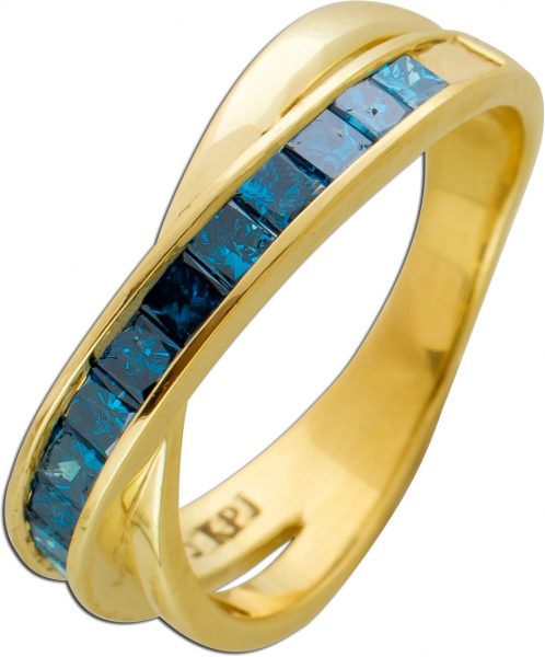 Diamantring blauen Diamanten Gelbgold 333 Princess Cut 1,5ct mit Görg Zertifikat