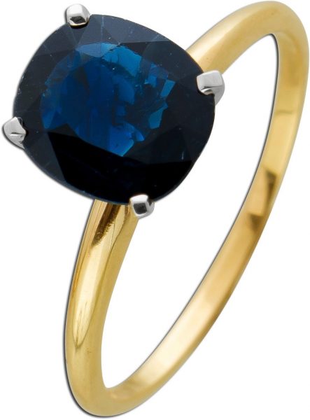 Solitär Ring Gelb Gold 585 ovaler blauer Saphir 1,70ct Weissgold IGI und Görg Zertifikat Krappenfassung Blauer Edelstein