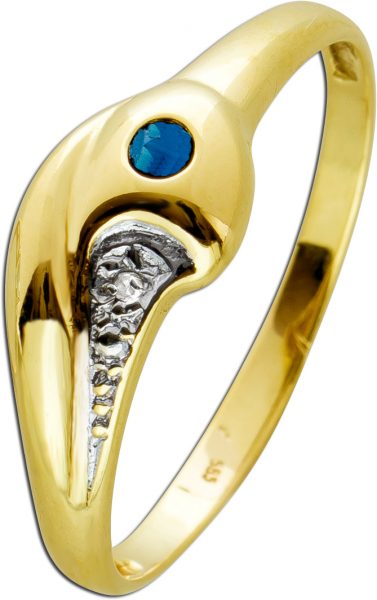 Diamant Ring blauem Saphir weißen Diamant Gelbgold 585 Edelsteinschmuck