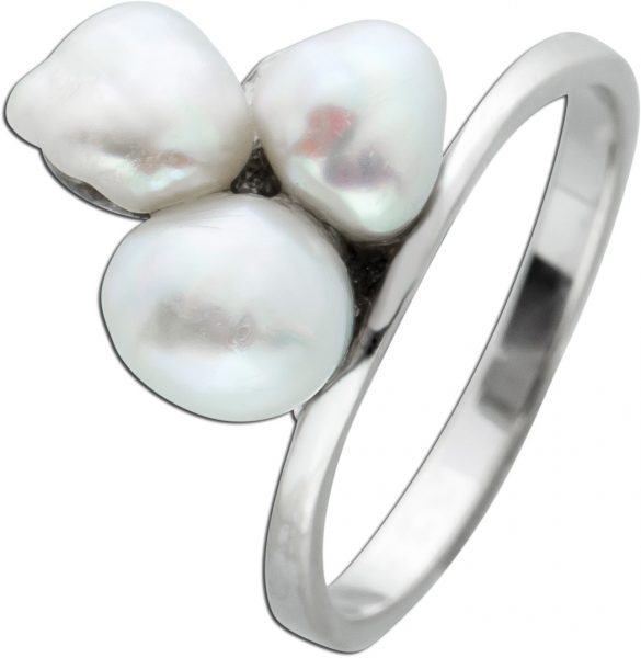 Perlen Ring Weissgold 585 weisse Biwa Perlen  moderner Designerring 18mm