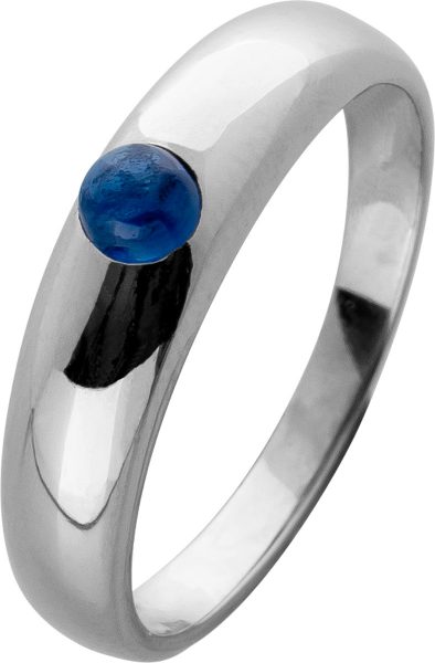 Edelstein Saphir Ring Weissgold 585 blauer runder Saphir Cabochon Bandring Gr. 16,2mm