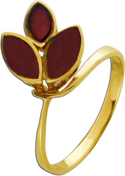 Antiker Granat Edelstein Ring Gelbgold 333 70er Jahre Vintage Blüten Design Cabochon Schliff Gr. 18mm