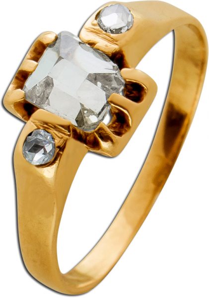 Antiker Diamantring Gelb Gold 333 Diamant 0,40ct Diamantrosen zus 0,08ct TW/SI Gr. 15,5mm um 1870 Görg Zertifikat