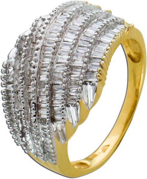 Antiker Diamant Ring Baguette Diamanten 0,90 Carat TW/Si-I1 70er Jahren Gelb Weißgold 585 ca. 17mm IGI Zertifikat