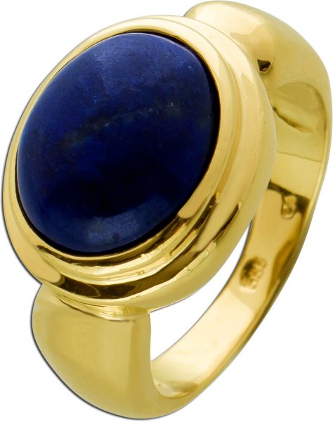 Lapislazuli Ring Gelbgold 585 blauer Edelstein oval Cabochon Zargenfassung  Gr.17,5mm
