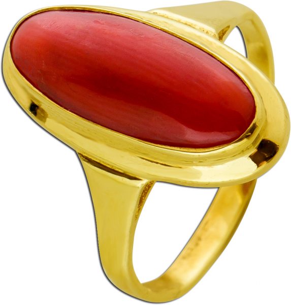 Antiker Korallen Edelstein Ring Gelb Gold 585 Vintage orange rot oval Cabochon Schliff um 1950  Gr. 17,8mm