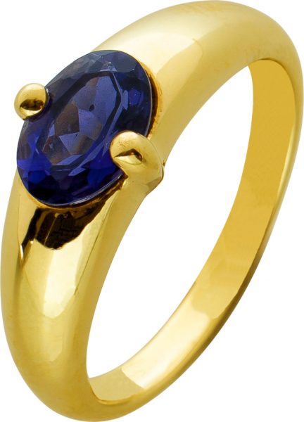 Blauer Safir Edelstein Ring Gelbgold 333 violetter Edelstein massive Optik Gr. 18mm
