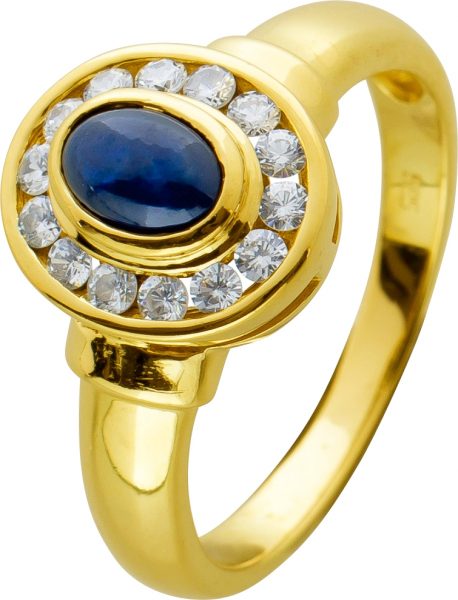 Saphir Brillant Ring blauen Saphir Gelbgold 585 weißen Brillanten 0,28 Carat TW/VSI Edelsteinschmuck