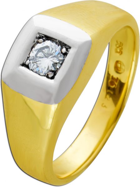 Antiker Herren Brillant Ring 50er Jahren weißen Brillant 0,23 Carat TW/VVSI Gelb Weißgold 585 19mm