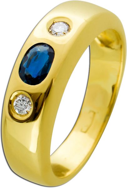 Antiker Saphir Brillant Ring 70er Jahren blauen Saphir Gelbgold 585 weißen Brillanten 0,10 Carat TW/VVSI Edelsteinschmuck