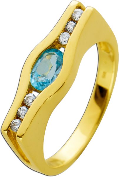 Blautopas Ring Gelbgold 585 Zirkonia