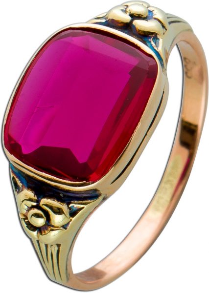 Antiker synthetischer Rubin Edelstein Ring Gelbgold 333 roter Edelstein um 1880 kaum sichtbare Tragespuren Gr. 17mm