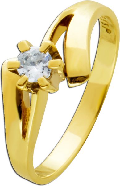Antiker Solitär Brillant Ring 60er Jahren weißen Brillant 0,15 Carat W/P1 Gelbgold 585 Damenschmuck