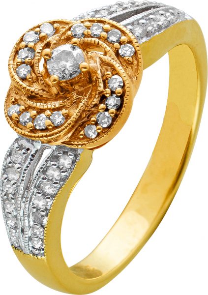 Diamant Ring Tricolor Gelb Weiß Rosegold 375 Diamanten Getönt W/P1 0,54ct