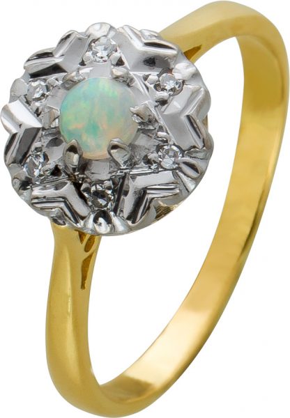 Antiker Opal Diamant Edelstein Ring Gelbgold 585 Stern Form poliert runder Opal Cabochon Diamanten 8/8 zus 0,03ct W/SI  2,3 Gramm