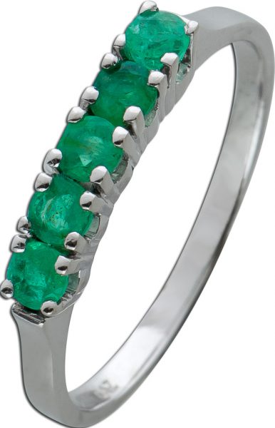 Antiker Smaragd Memoire Ring Weißgold 585 grüne facettierte Edelsteine Alliancering poliert 17,8mm 1,9 Gramm