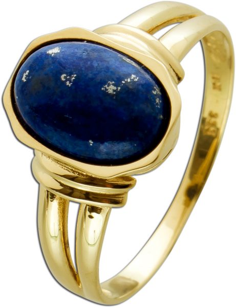 Antiker Ring 70er Jahre Gelbgold 333, blauer Lapislazuli im Cabochon Gr. 20,7mm