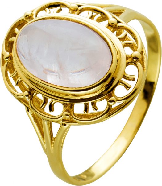 Antiker Rosenquarz Ring Gelbgold 333 um 1950 Top Zustand mit einem Rosenquarz Cabochon