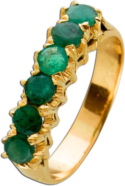 Antiker Smaragd Ring Gelbgold 585 Poliert Edelsteine Rund Facettiert Um 1920 TOP Zustand