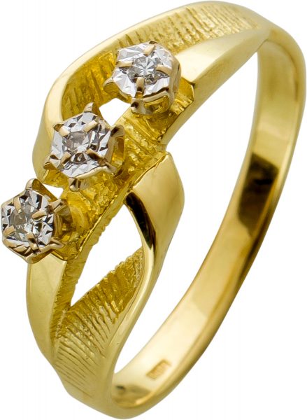 Antiker Brillantring 585 Gelbgold 3 Diamanten Illusionsfassung 50er Jahre