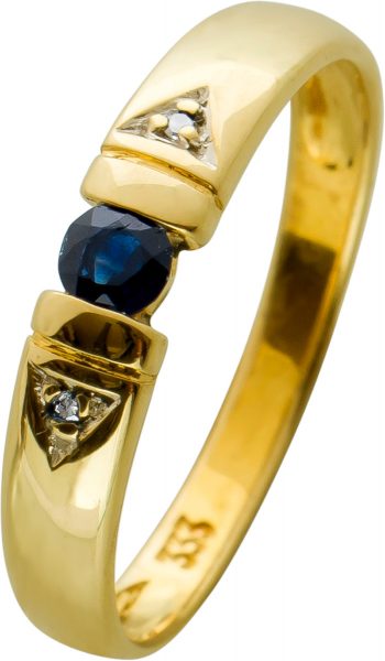 Saphirring Gelbgold 333 Diamanten blau leuchtender Saphir Bandring