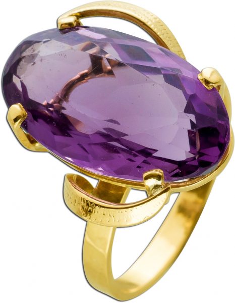 Antiker Amethyst Ring Gelbgold 375 Lila-Violett Edelstein Um 1950 TOP Zustand