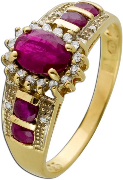 Antiker Rubin Diamant Ring Gelbgold 333 Rote Edelsteine TW/SI 0,32 Carat Um 1970 TOP Zustand