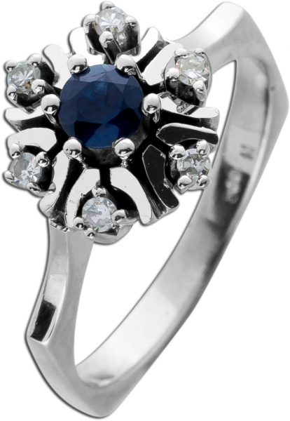 Saphir Diamant Ring Ring Lady DI Style Weiss Gold 14 Karat Antik 1930 4,2 Gramm Gr.16,4mm