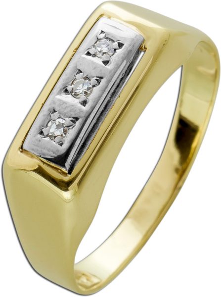 Antiker Diamant Ring Gelb Gold 585 3 Brillanten 0,045ct TW/VSI 3,1Gramm Gr.19,7mm