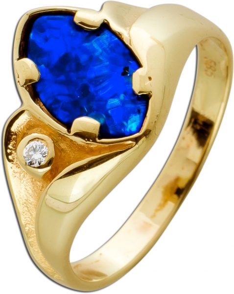 Antiker Gelbgold 585 Opal Brillant Ring 1 Brillant TW/VVSI 0,025ct Gr.18,2mm