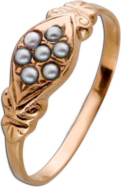 Antik 1870 Perlen Ring Gelbgold 585 feinste Flussperlen feine Goldschmiedearbeit Unikat