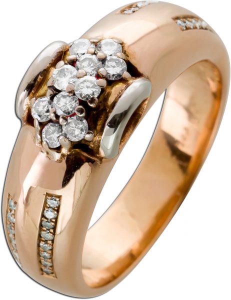 Antiker Ring Rosegold Weissgold 585 42 Brillanten 0,36ct TW/VVSI um 1950 TOP Zustand mit Görg Zertifikat