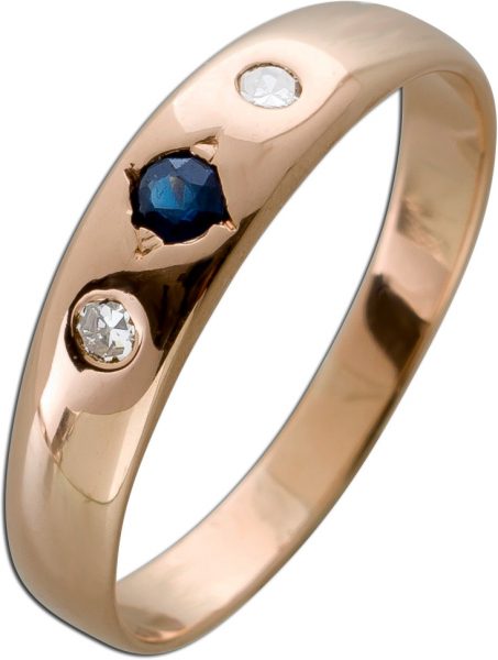 Antiker Ring Rosegold 585 2 Diamanten 8/8 0,04ct W/SI Saphir Edelstein Um 1920 TOP Zustand