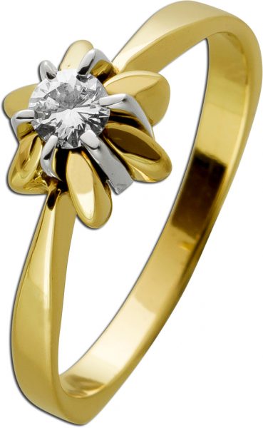 Antiker Ring um 1950 Gelbgold 14 Karat 1 Diamant im Brillantschliff 0,175ct TW/VSI Diamantring Goldring